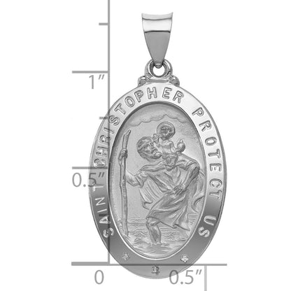 14k White Gold Polished/Satin St Christopher Medal Hollow Pendant for Women