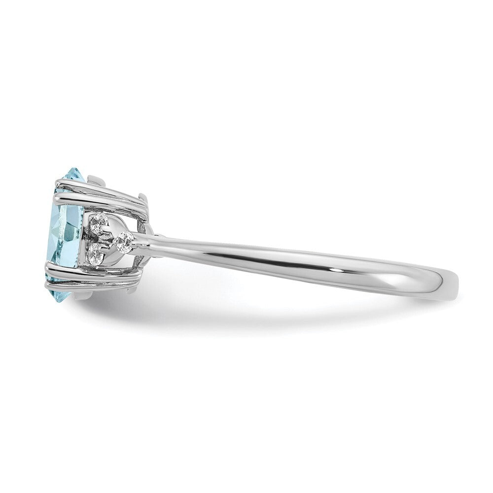 Sterling Silver Rhodium-plated Aquamarine and Diamond Ring Size 6