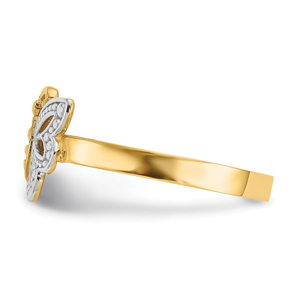 14K Yellow Gold w/Rhodium Butterfly Ring