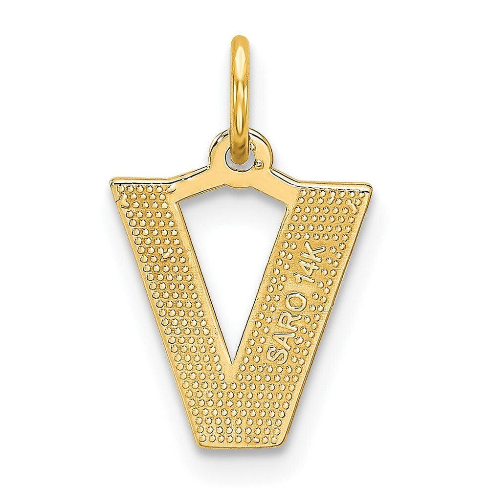 14k Yellow Gold Satin Diamond-cut Letter V Initial Charm Pendant for Women
