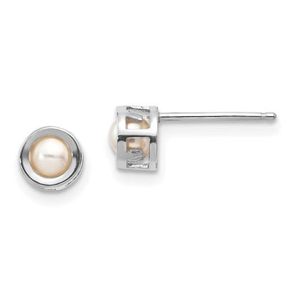 14k White Gold 4mm Bezel June/FW Cultured Pearl Earrings