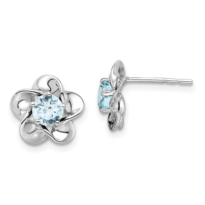 Sterling Silver Rhodium-plated Floral Aquamarine Earrings