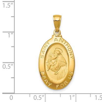 14k Yellow Gold Saint Anthony Oval Medal Hollow Pendant