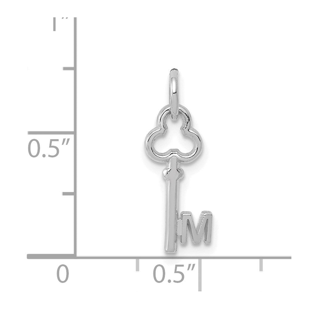 14k White Gold Key Letter M Initial Charm Pendant