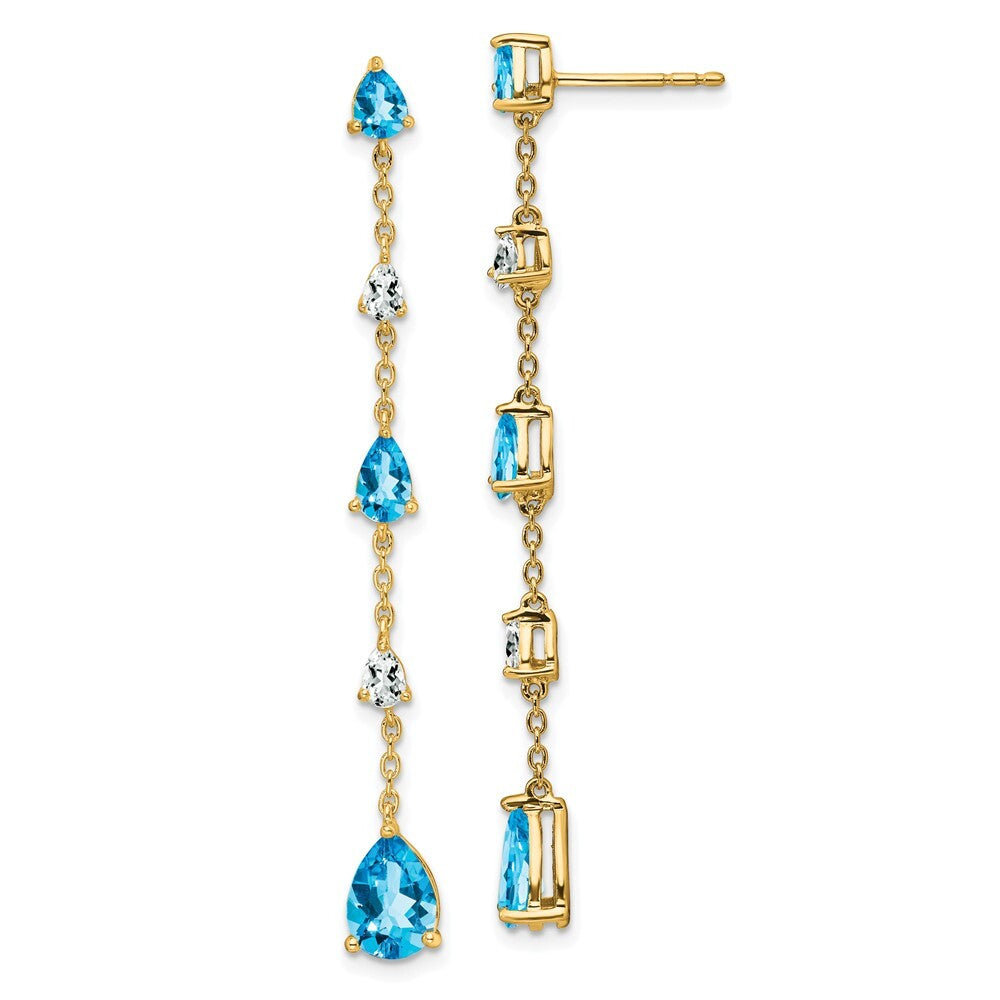 14k Yellow Gold Blue Topaz and White Topaz Dangle Earrings