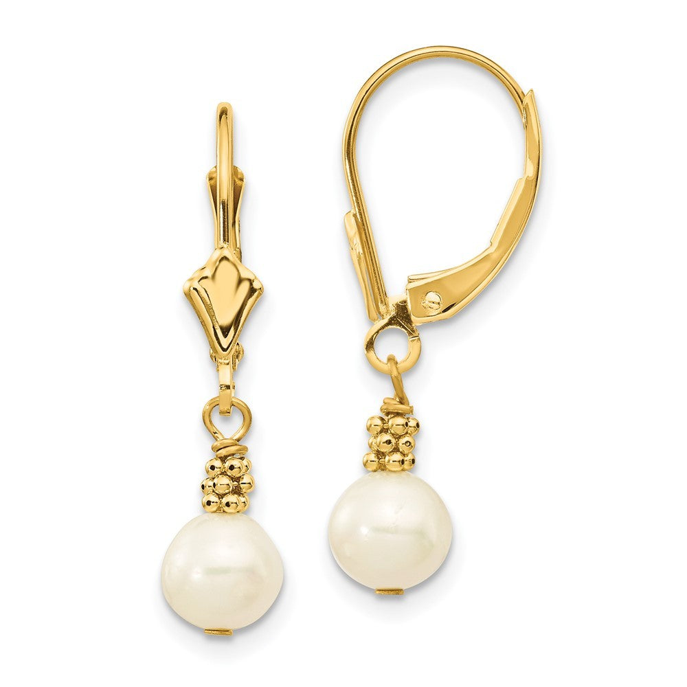 14k Yellow Gold 5-6mm White Semi-round Freshwater Cultured Pearl Dangle Earrings