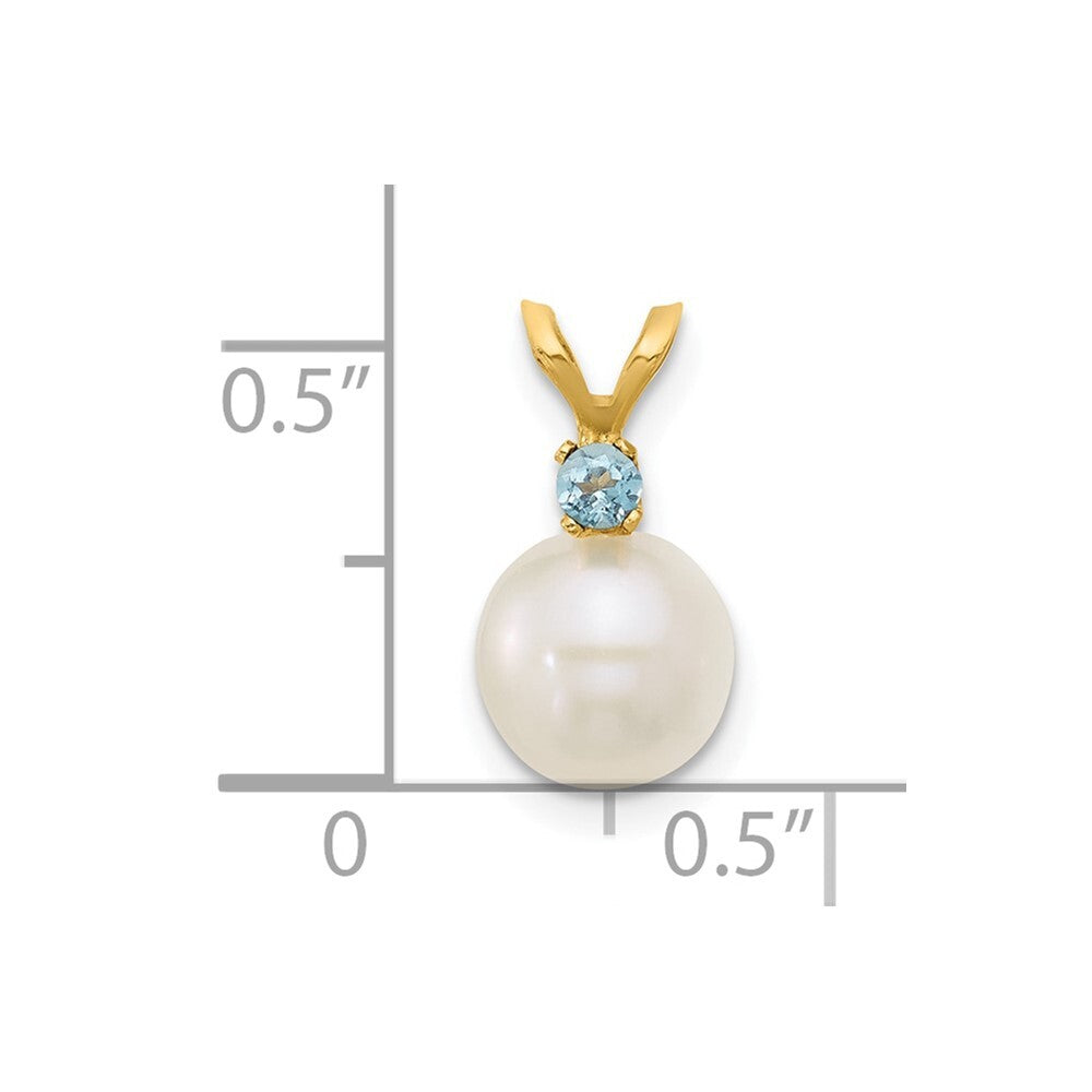 14k Yellow Gold 7-7.5mm Freshwater Cultured Pearl & Swiss Blue Topaz Pendant