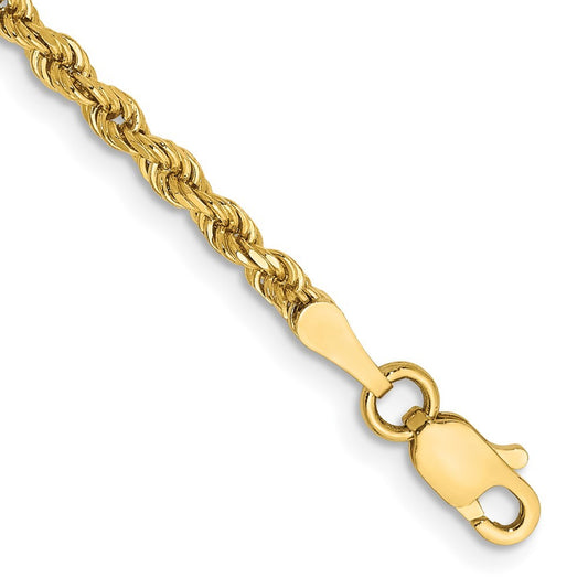 14k Yellow Gold 7 inch 2.5mm Semi Solid Diamond-cut Rope Chain Bracelet