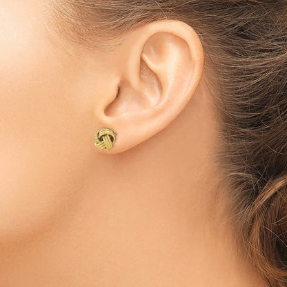 14k Yellow Gold Polished Textured Love Knot Stud Earrings Gift for Women