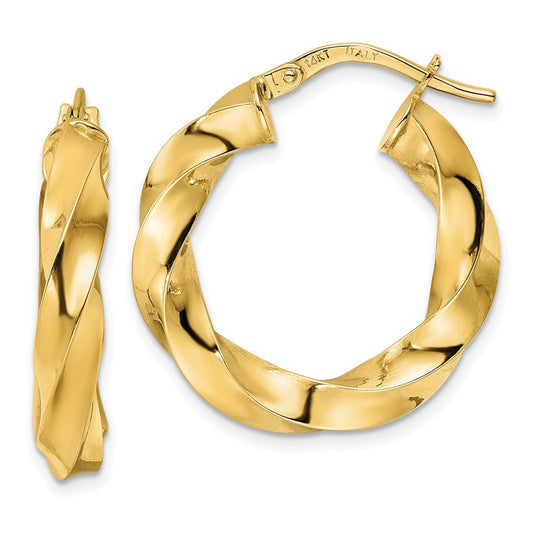 14k Yellow Gold Polished Twisted Hoop Earrings