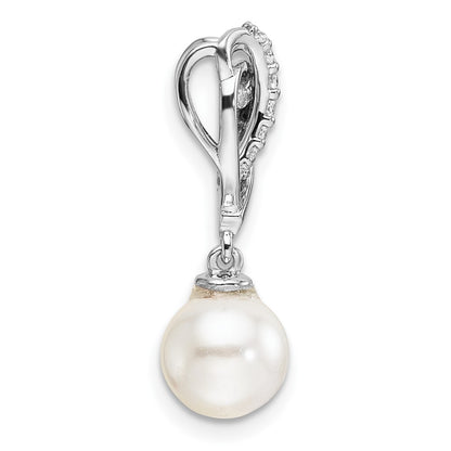 14K White Gold  1/10 carat Diamond and Freshwater Cultured Pearl Chain Slide