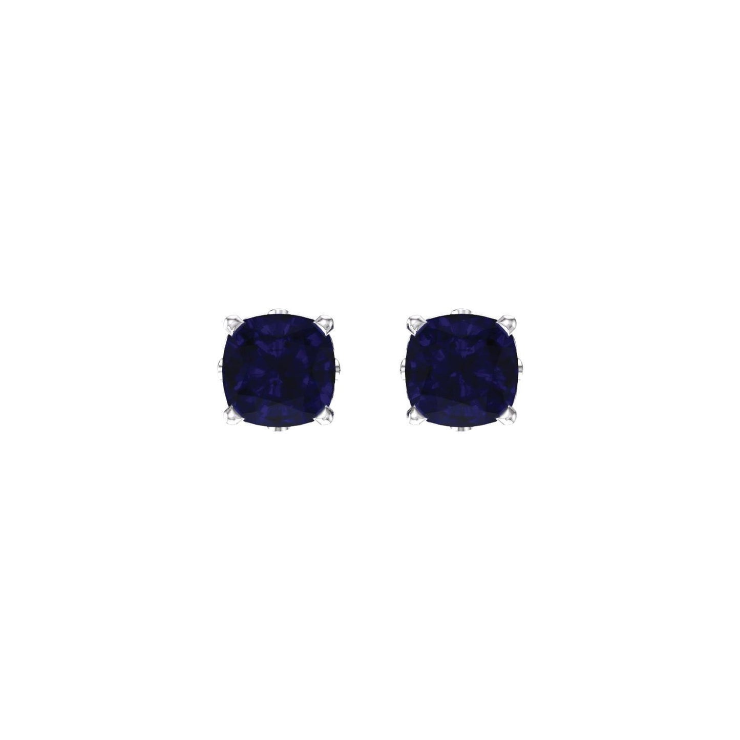 14k White Gold 6x6 mm Cushion Lab-Grown Blue Sapphire Stud Earrings