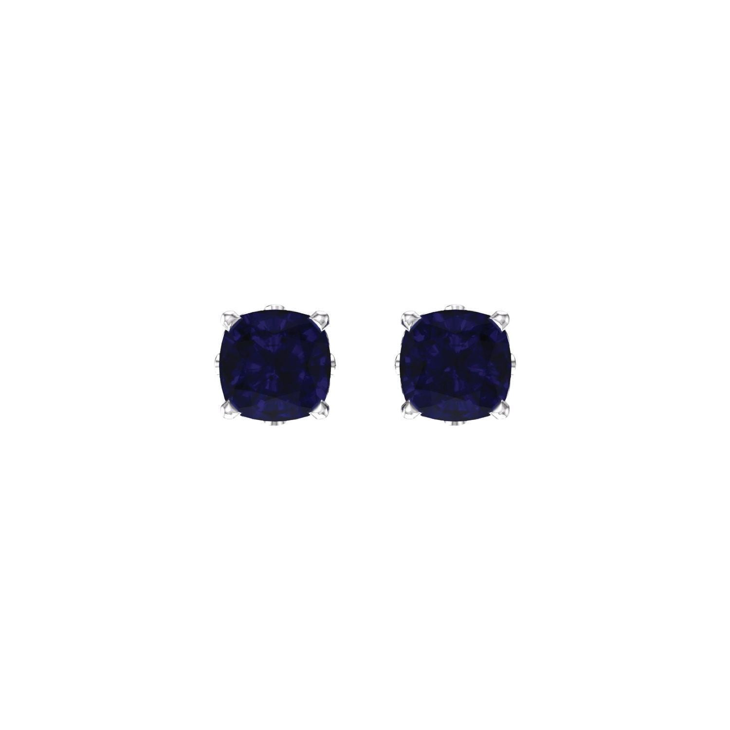 14k White Gold 6x6 mm Cushion Lab-Grown Blue Sapphire Stud Earrings