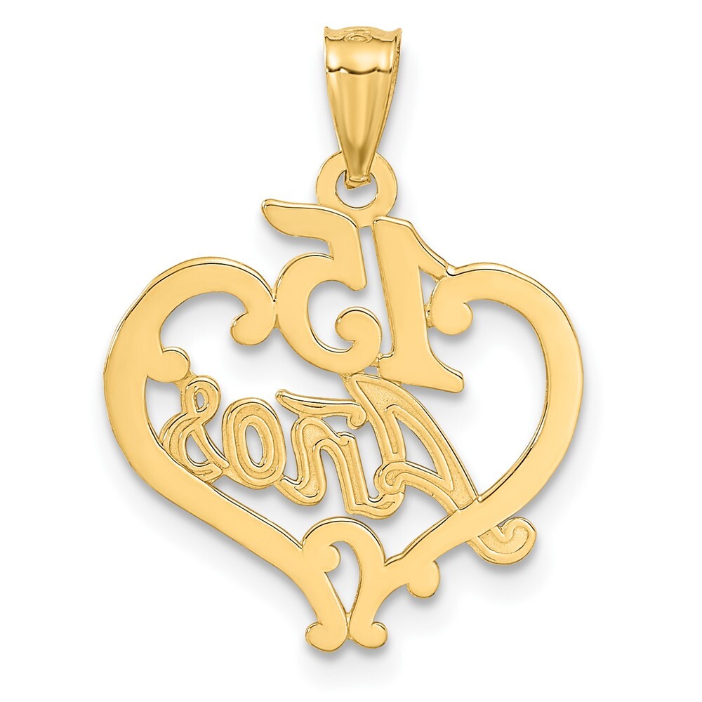 14k Yellow Gold Diamond-cut 15 ANOS Heart Pendant for Women
