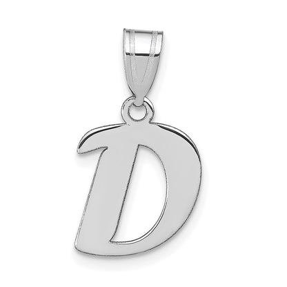 14K White Polished Script Letter D Initial Pendant