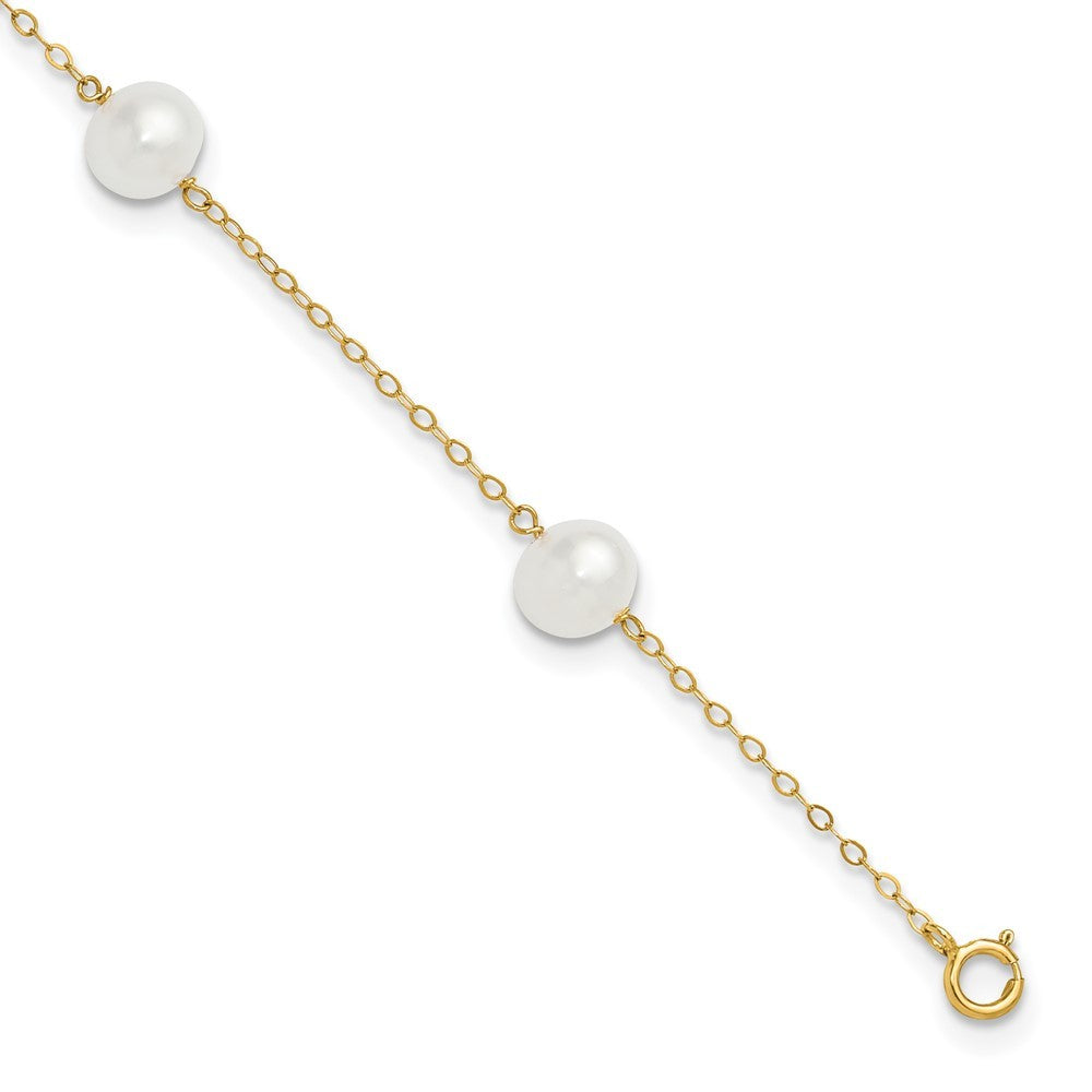 14k Yellow Gold 7-8mm White Round Freshwater Cultured Pearl 5-station 10" Anklet
