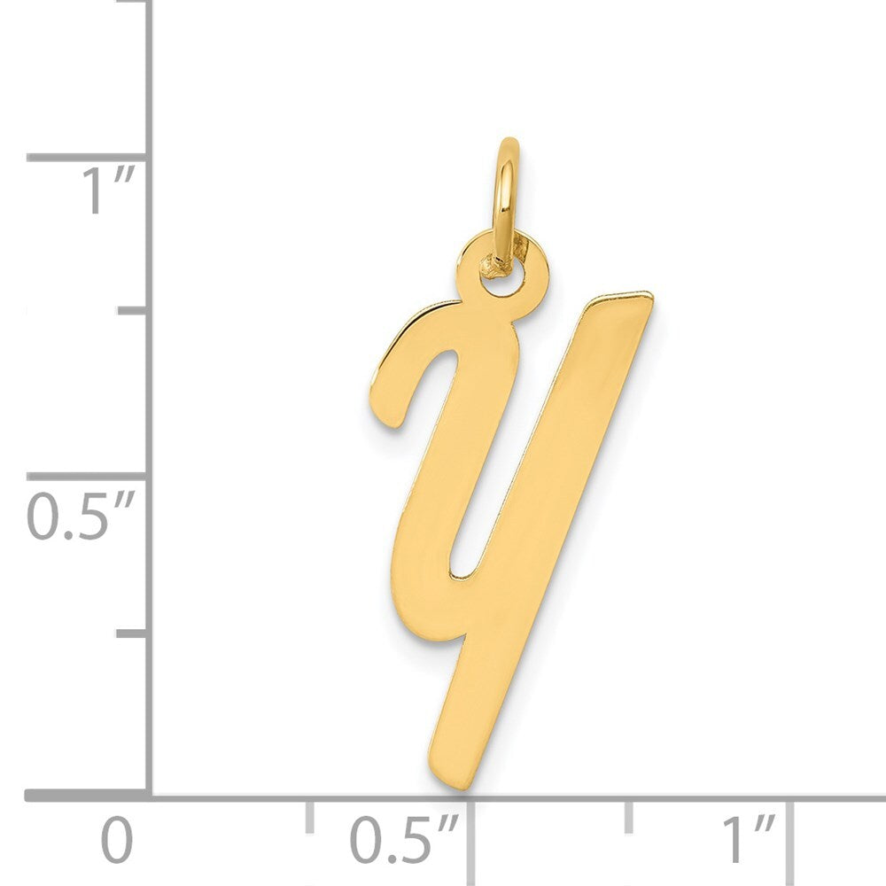 14k Yellow Gold Medium Script Letter Y Initial Charm Pendant for Women