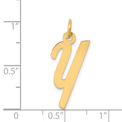 14k Yellow Gold Medium Script Letter Y Initial Charm Pendant for Women