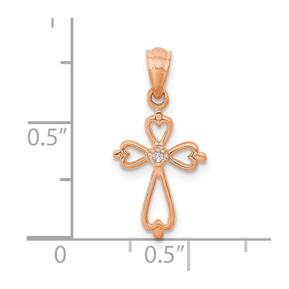 14k Rose Gold Diamond Accented Cross Pendant for Women