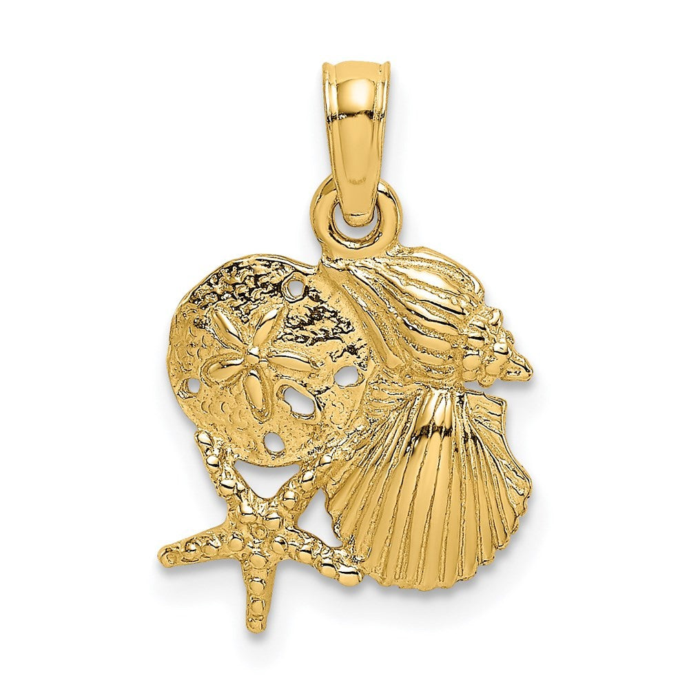 14k Yellow Gold Four Shell Cluster Charm Pendant