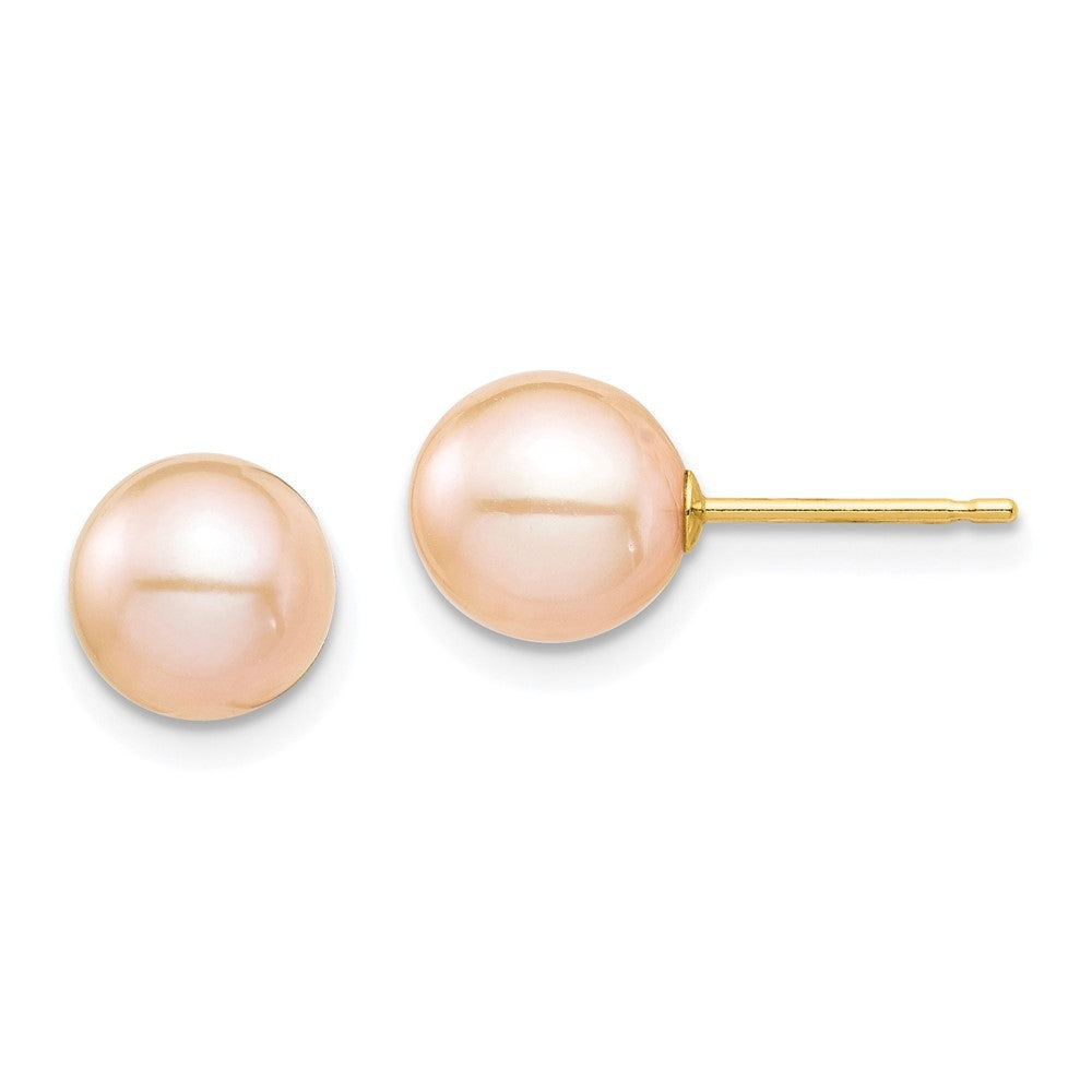 14k Yellow Gold 7-8mm Pink Freshwater Cultured Pearl Stud Earrings