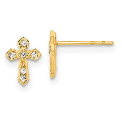 14k Yellow Gold Polished Cross Cubic Zirconia Stud Earrings Gift for Women