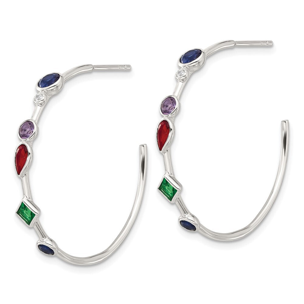 Sterling Silver E-coated Multi Color Cubic Zirconia Post Hoop Earrings