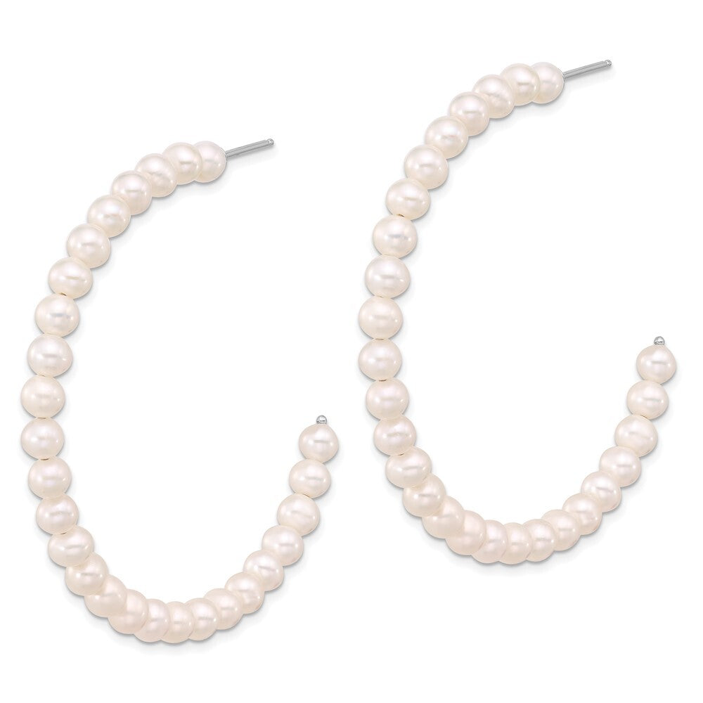 Sterling Silver 4-5mm White Semi-Round Freshwater Cultured Pearl C-Hoop Earrings