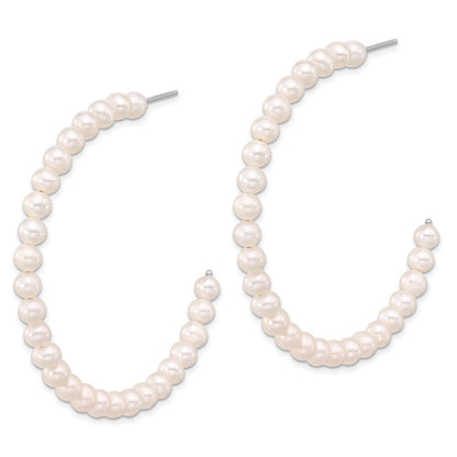 Sterling Silver 4-5mm White Semi-Round Freshwater Cultured Pearl C-Hoop Earrings