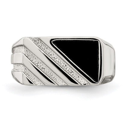 Sterling Silver Rhodium-plated Men's Onyx Ring Size 11