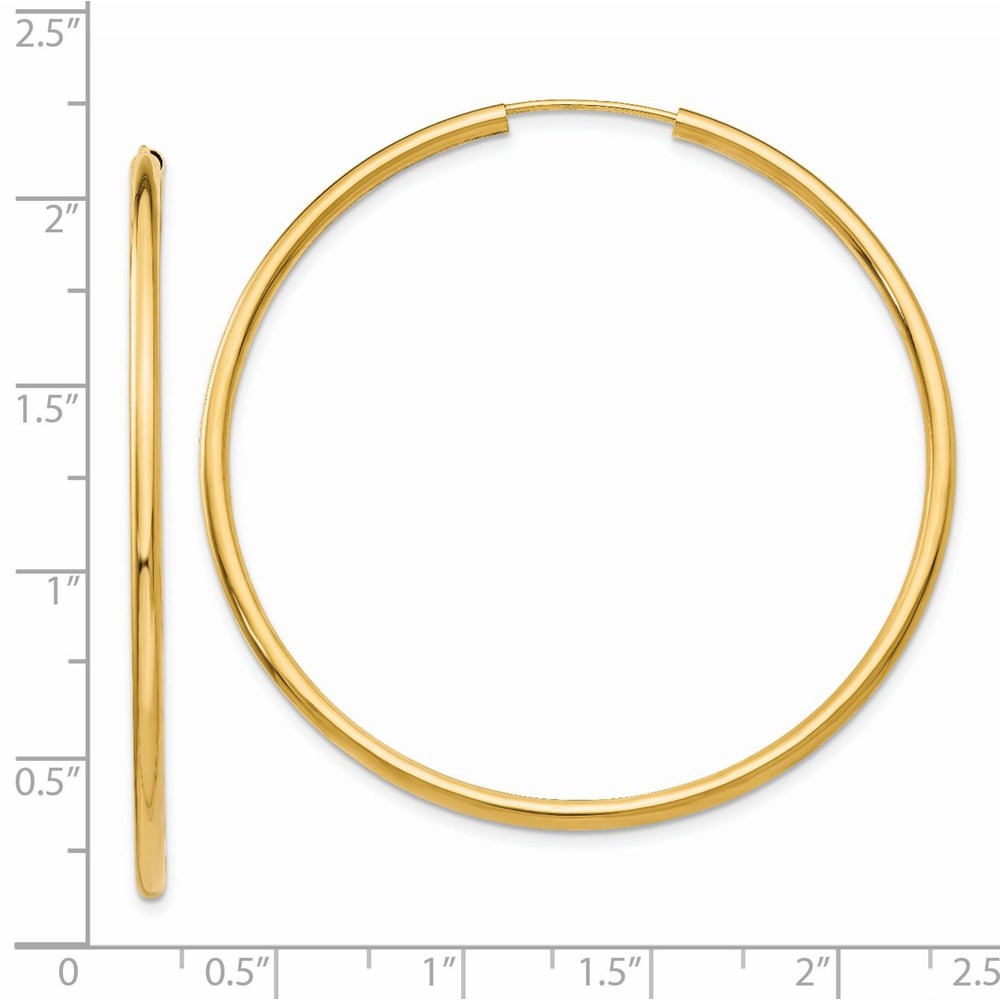 14k Yellow Gold Polished Round Endless 2mm Hoop Earrings