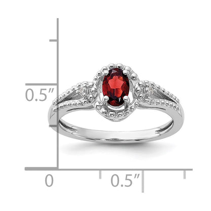 Sterling Silver Rhodium-plated Garnet & Diamond Ring