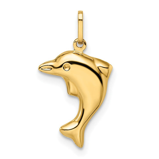 14k Yellow Gold Polished 3-D Dolphin Pendant for Women