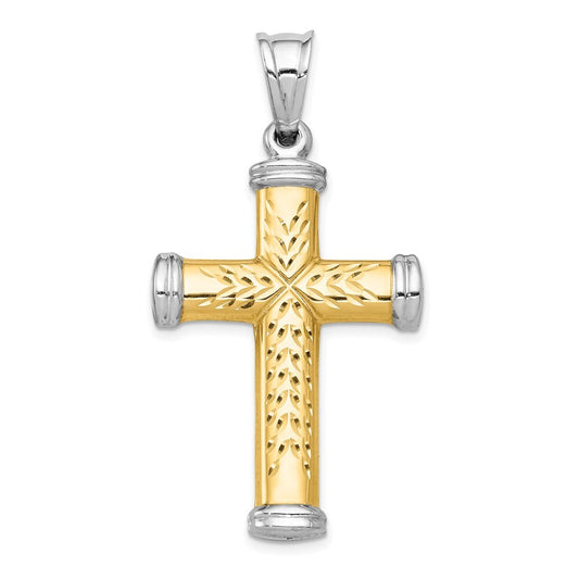 14k Two-tone Gold and Rhodium Reversible Cross Pendant for Women