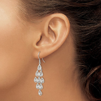 Sterling Silver Polished Fancy Pear Cubic Zirconia Ch&elier Dangle Earrings