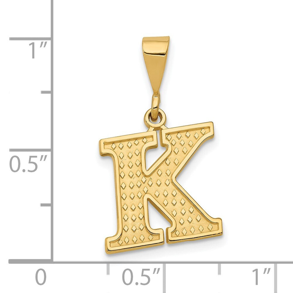 14k Yellow Gold Textured Initial K Charm Pendant for Women