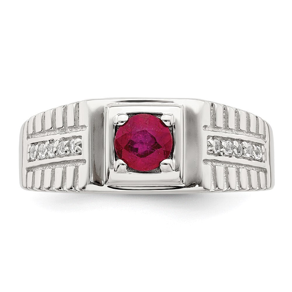 Sterling Silver Rhod-plated Men's African Ruby and White Topaz Ring Size 10