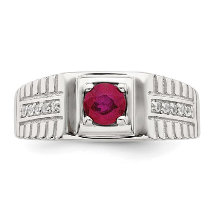 Sterling Silver Rhod-plated Men's African Ruby and White Topaz Ring Size 10