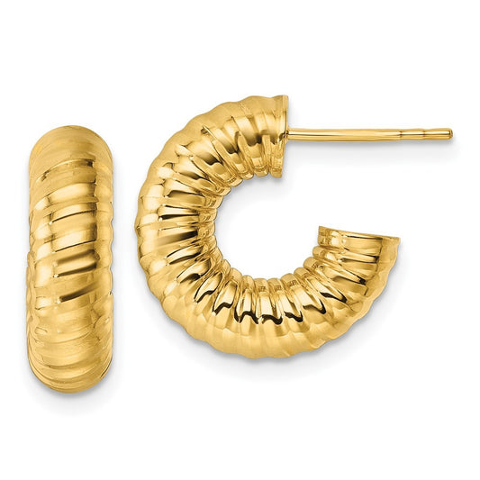 14k Yellow Gold Polished 5.00mm Textured Tube C-Hoop Earrings