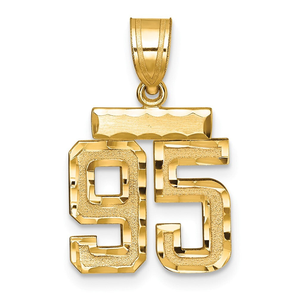 14k Yellow Gold Small Brushed Diamond-cut Number 95 Charm Pendant for Women