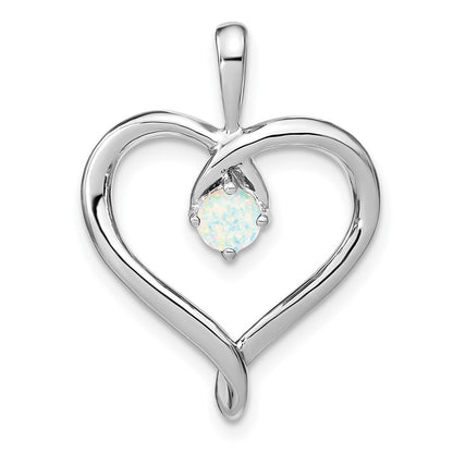 14k White Gold Created Opal Heart Pendant for Women