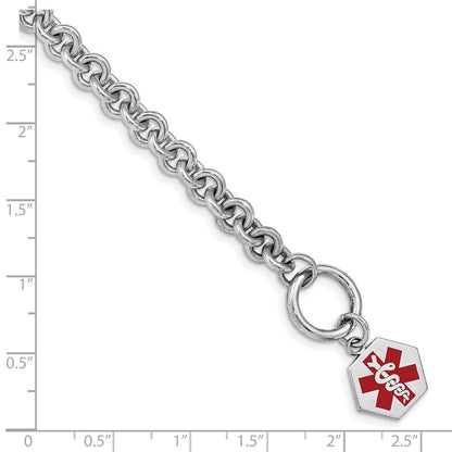 Sterling Silver Rhodium Engraveable Enamel Hexagon Medical ID Bracelet