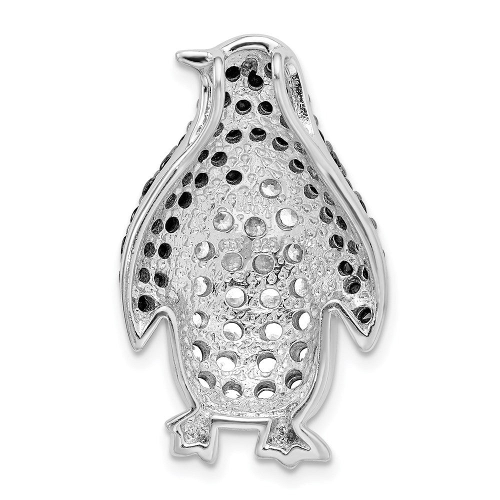 Sterling Silver Rhodium-plated Black & White Cubic Zirconia Penguin Chain Slide