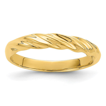 14K Yellow Gold Polished Thin Ribbed Dome Ring Size 7