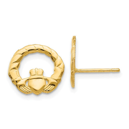 14k Yellow Gold Claddagh Post Earrings