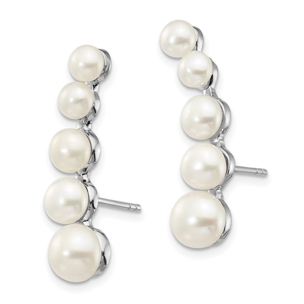 Sterling Silver Rhodium 4-6mm Freshwater Cultured Pearl Ear Climber Earrings