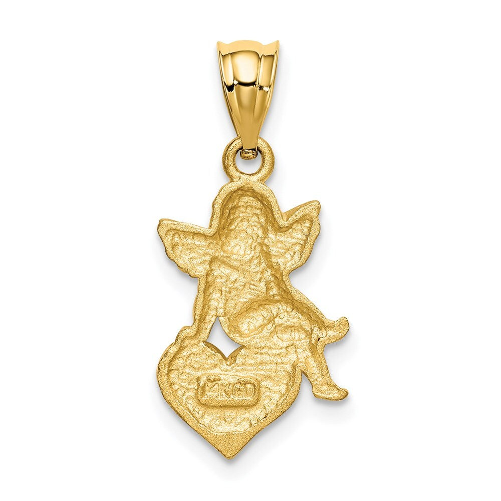 14k Yellow Gold Enameled Angel on Heart Pendant for Women