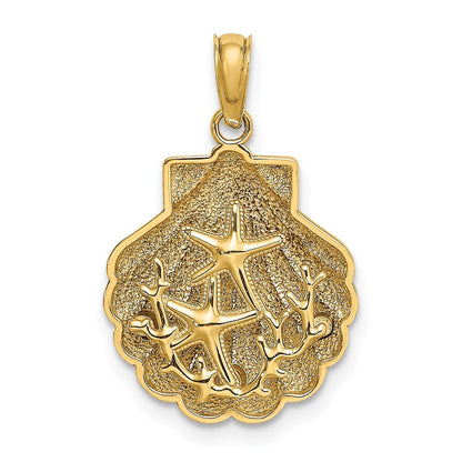 14k Yellow Gold Reversible Starfish and Coral in Shell Charm Pendant for Women