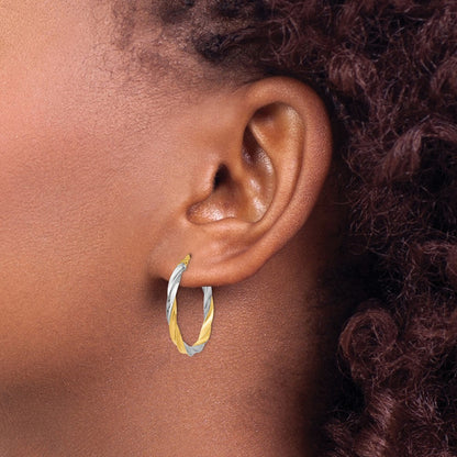 14k Yellow Gold & Rhodium Twisted Hoop Earrings
