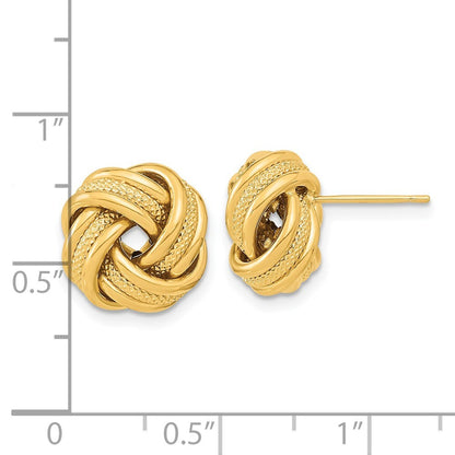 14k Yellow Gold Polished Textured Triple Love Knot Stud Earrings Gift for Women